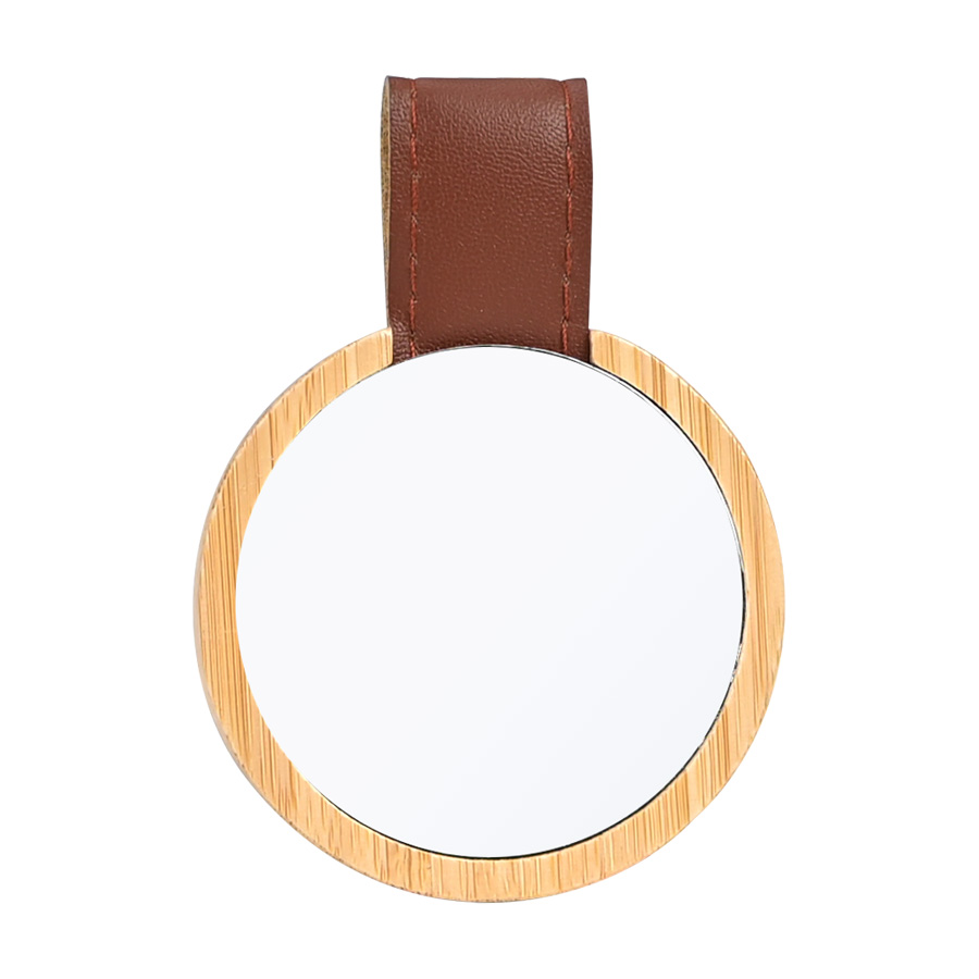 Espejo redondo de Bamboo y Eco-Cuero